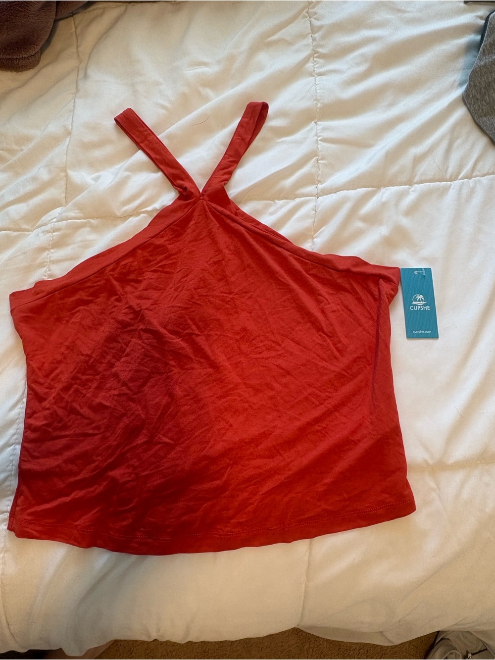 CUPSHE Red Strappy One Shoulder/Halter Neck Women's Tank Top